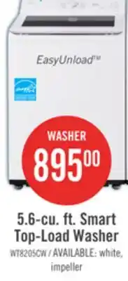 The Brick LG 5.6 Cu. Ft. Smart Top-Load Washer with EasyUnload - Essence White - WT8205CW offer