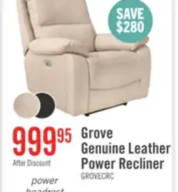 The Brick Grove 36 Genuine Leather Power Reclining Chair with Adjustable Headrest - Cream offer