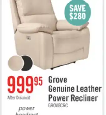 The Brick Grove 36 Genuine Leather Power Reclining Chair with Adjustable Headrest - Cream offer