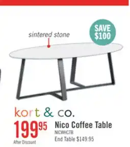The Brick Kort & Co. Nico 51 Modern Oval Coffee Table - White Sinetered Stone with Dark Grey Metal Legs offer