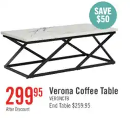 The Brick Verona 47.25 Modern Coffee Table - White Marble Look with Black Metal Base offer
