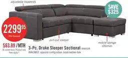 The Brick Drake 3-Piece Right-Facing Faux Suede fabric Sleeper Sectional with Storage Ottoman - Cement Grey offer