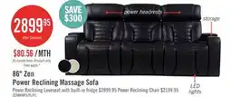 The Brick Zen 86 Faux Leather Power Reclining Massage Sofa with Power Headrests and Drop-Down Console - Black offer