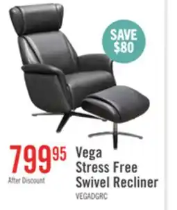 The Brick Vega 29.5 Faux Leather Stress Free Swivel Reclining Chair with Footrest and Aluminum Legs - Grey offer