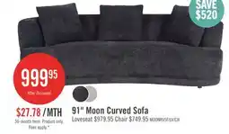 The Brick Moon 91 Fabric Curved Sofa with Accent Pillows - Wooly Raven Black offer