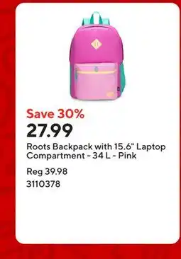 Staples Roots Backpack with 15.6 Laptop Compartment - 34 L - Pink offer