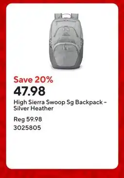 Staples High Sierra Swoop Sg Backpack - Silver Heather offer
