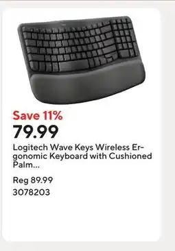 Staples Logitech Wave Keys Wireless Ergonomic Keyboard with Cushioned Palm Rest - Graphite offer
