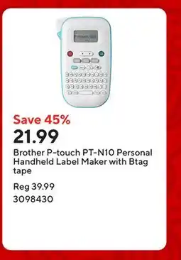 Staples Brother P-touch PT-N10 Personal Handheld Label Maker with Btag tape offer