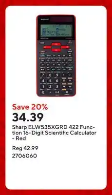 Staples Sharp ELW535XGRD 422 Function 16-Digit Scientific Calculator - Red offer