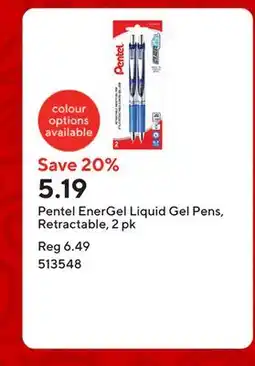 Staples Pentel EnerGel Liquid Gel Pens, Retractable, 2 pk offer