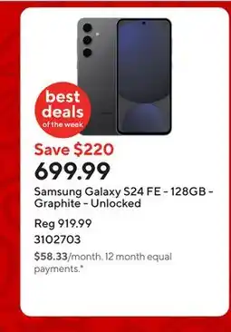 Staples Samsung Galaxy S24 FE - 128GB - Graphite - Unlocked offer