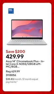 Staples Asus 14 Chromebook Plus - Intel Core 3-N355/128GB eMMC/8GB RAM/Chrome OS offer