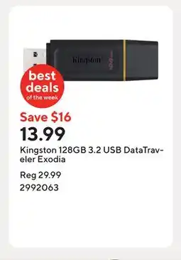 Staples Kingston 128GB 3.2 USB DataTraveler Exodia offer