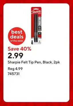 Staples Sharpie Felt Tip Pen, Black, 2pk offer