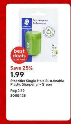 Staples Staedtler Single Hole Sustainable Plastic Sharpener - Green offer