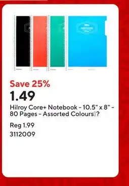 Staples Hilroy Core+ Notebook - 10.5 x 8 - 80 Pages - Assorted Colours†? offer