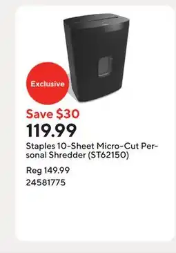 Staples Staples 10-Sheet Micro-Cut Personal Shredder (ST62150) offer
