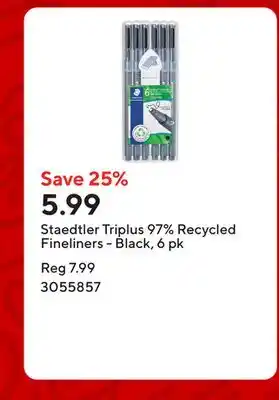 Staples Staedtler Triplus 97% Recycled Fineliners - Black, 6 pk offer