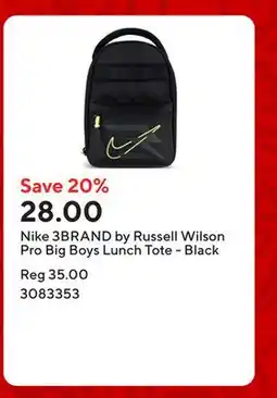 Staples Nike 3BRAND by Russell Wilson Pro Big Boys Lunch Tote - Black offer