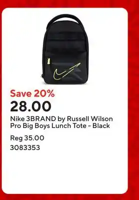 Staples Nike 3BRAND by Russell Wilson Pro Big Boys Lunch Tote - Black offer