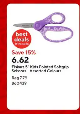 Staples Fiskars 5 Kids Pointed Softgrip Scissors - Assorted Colours offer