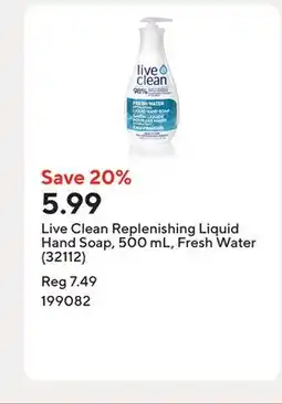 Staples Live Clean Replenishing Liquid Hand Soap, 500 mL, Fresh Water (32112) offer