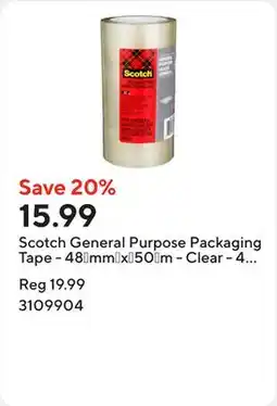 Staples Scotch General Purpose Packaging Tape - 48†mm†x†50†m - Clear - 4 Rolls/Pack offer