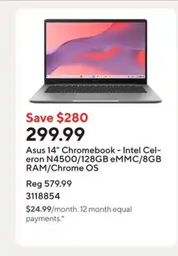Staples Asus 14 Chromebook - Intel Celeron N4500/128GB eMMC/8GB RAM/Chrome OS offer