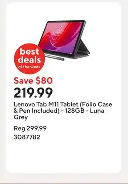 Staples Lenovo Tab M11 Tablet (Folio Case & Pen Included) - 128GB - Luna Grey offer