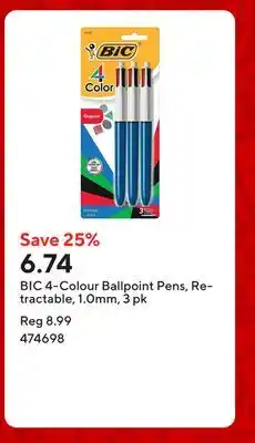 Staples BIC 4-Colour Ballpoint Pens, Retractable, 1.0mm, 3 pk offer