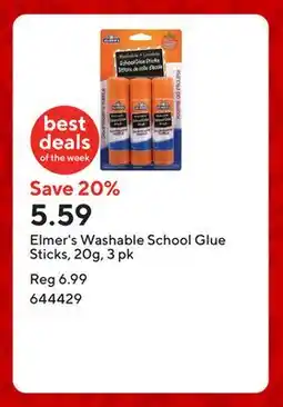 Staples Elmer's Washable School Glue Sticks, 20g, 3 pk offer