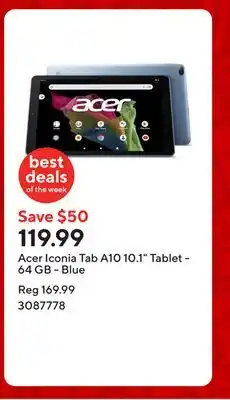 Staples Acer Iconia Tab A10 10.1 Tablet - 64 GB - Blue offer