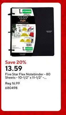 Staples Five Star Flex Notebinder - 80 Sheets - 10-1/2 x 11-1/2 - Assorted Colours offer
