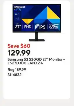 Staples Samsung S3 S30GD 27 Monitor - LS27D300GANXZA offer