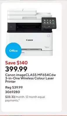 Staples Canon imageCLASS MF654Cdw 3-in-One Wireless Colour Laser Printer offer