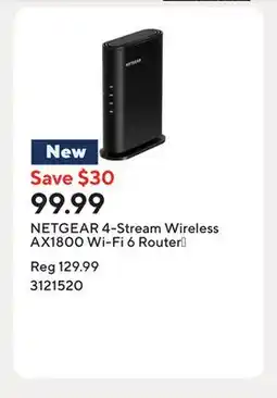 Staples NETGEAR 4-Stream Wireless AX1800 Wi-Fi 6 Router† offer