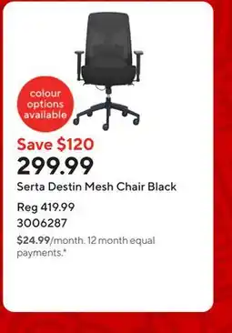 Staples Serta Destin Mesh Chair Black offer