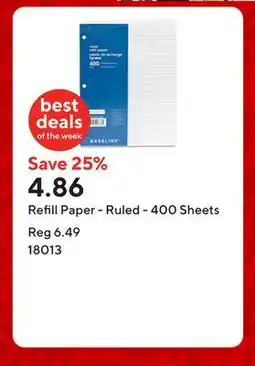 Staples Refill Paper - Ruled - 400 Sheets offer