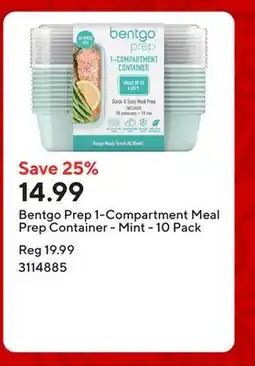 Staples Bentgo Prep 1-Compartment Meal Prep Container - Mint - 10 Pack offer
