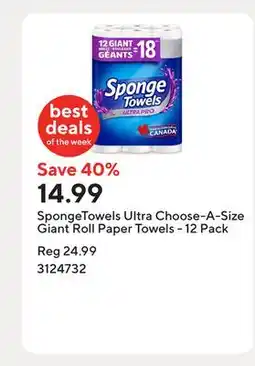 Staples SpongeTowels Ultra Choose-A-Size Giant Roll Paper Towels - 12 Pack offer