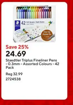 Staples Staedtler Triplus Fineliner Pens - 0.3mm - Assorted Colours - 42 Pack offer