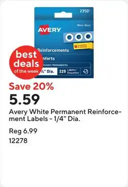 Staples Avery White Permanent Reinforcement Labels - 1/4 Dia offer