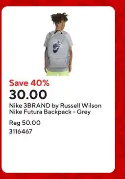 Staples Nike 3BRAND by Russell Wilson Nike Futura Backpack - Grey offer