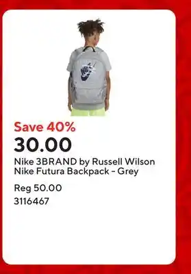 Staples Nike 3BRAND by Russell Wilson Nike Futura Backpack - Grey offer