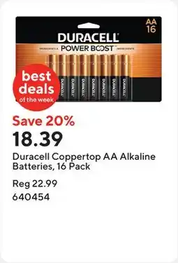 Staples Duracell Coppertop AA Alkaline Batteries, 16 Pack offer