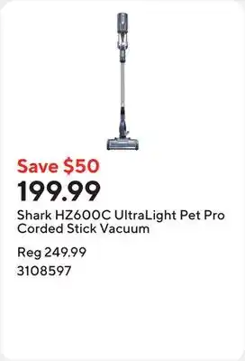 Staples Shark HZ600C UltraLight Pet Pro Corded Stick Vacuum offer