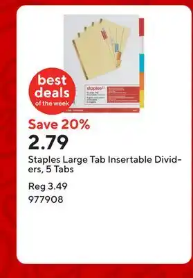 Staples Staples Large Tab Insertable Dividers, 5 Tabs offer
