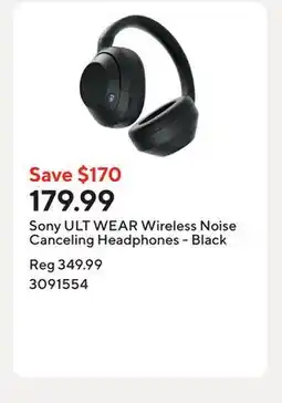 Staples Sony ULT WEAR Wireless Noise Canceling Headphones - Black offer