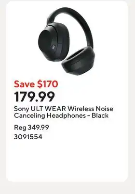 Staples Sony ULT WEAR Wireless Noise Canceling Headphones - Black offer